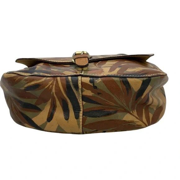 Patricia Nash Rosolini Leather Saddle Bag Satchel Crossbody Tropical Palm Print